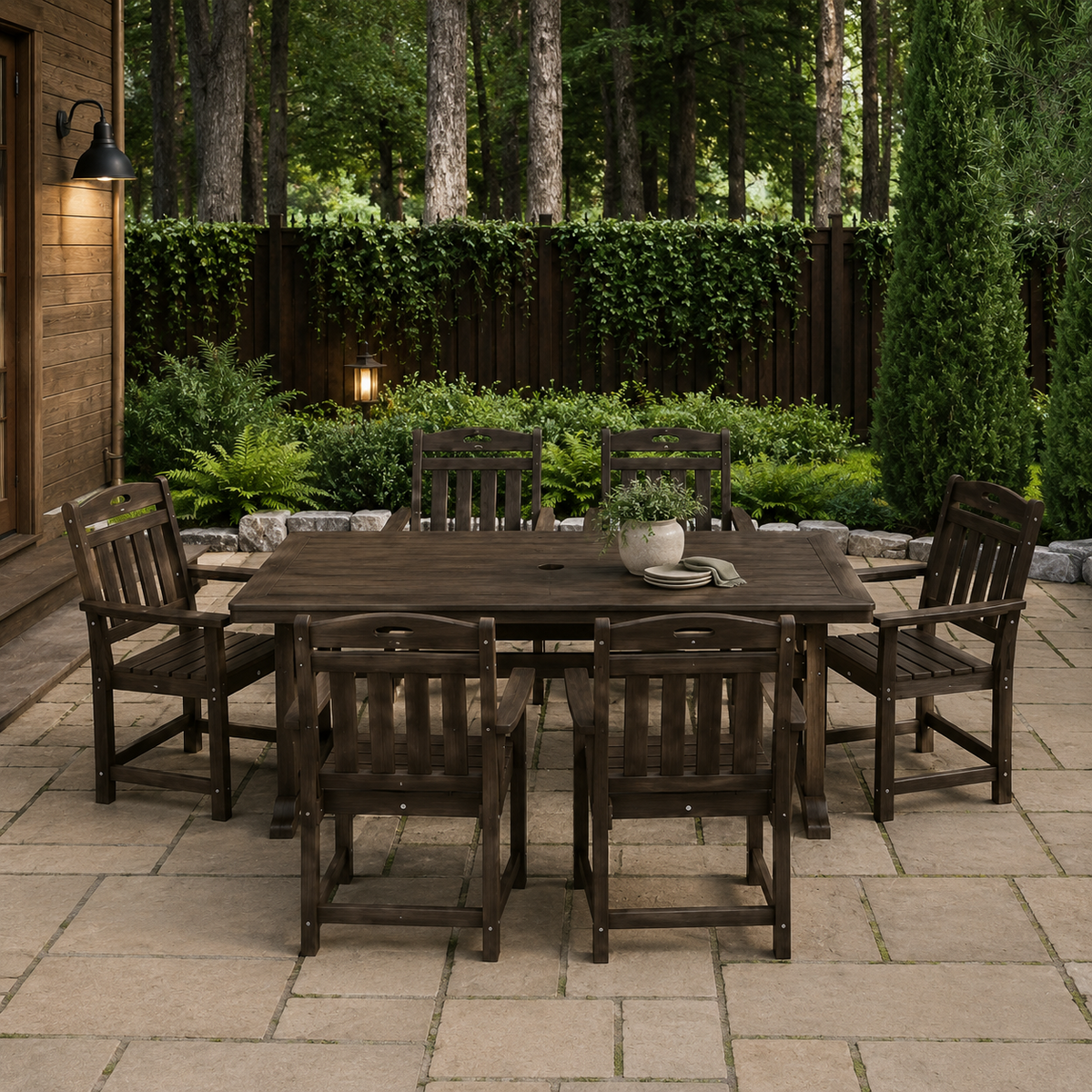 Vera Long Patio Dining Set With Umbrella Hole