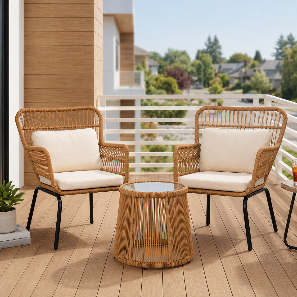 Delila Cushioned 2 Person Patio Conversation Set