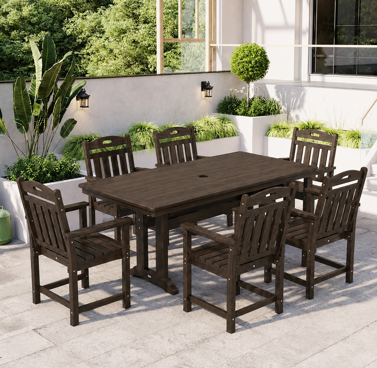 Vera Long Patio Dining Set With Umbrella Hole