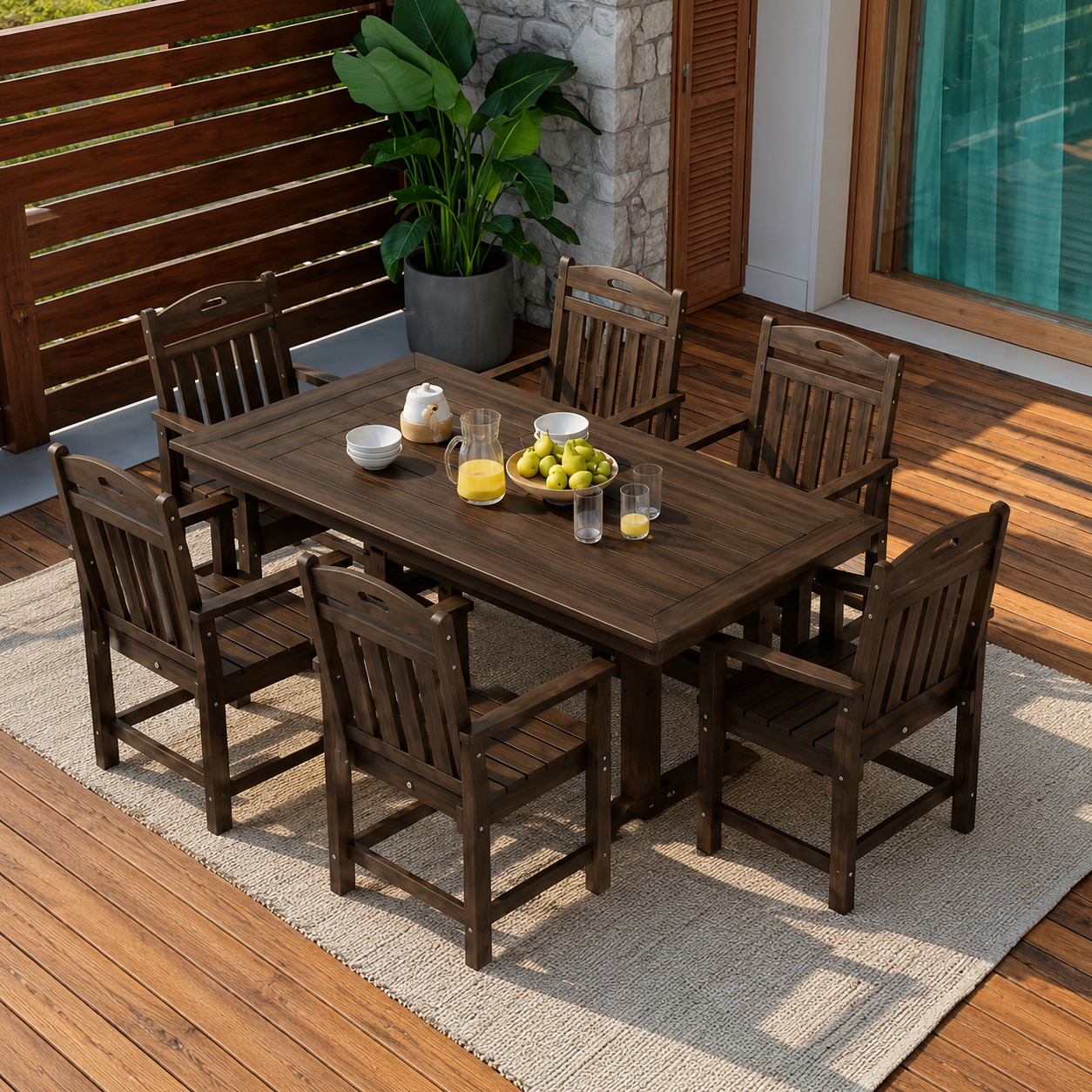 Vera Long Patio Dining Set With Umbrella Hole