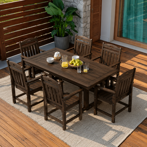 Vera Long Patio Dining Set With Umbrella Hole