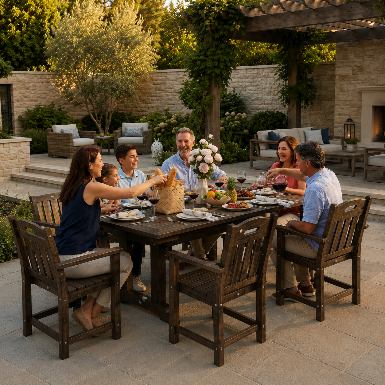 Vera Long Patio Dining Set With Umbrella Hole